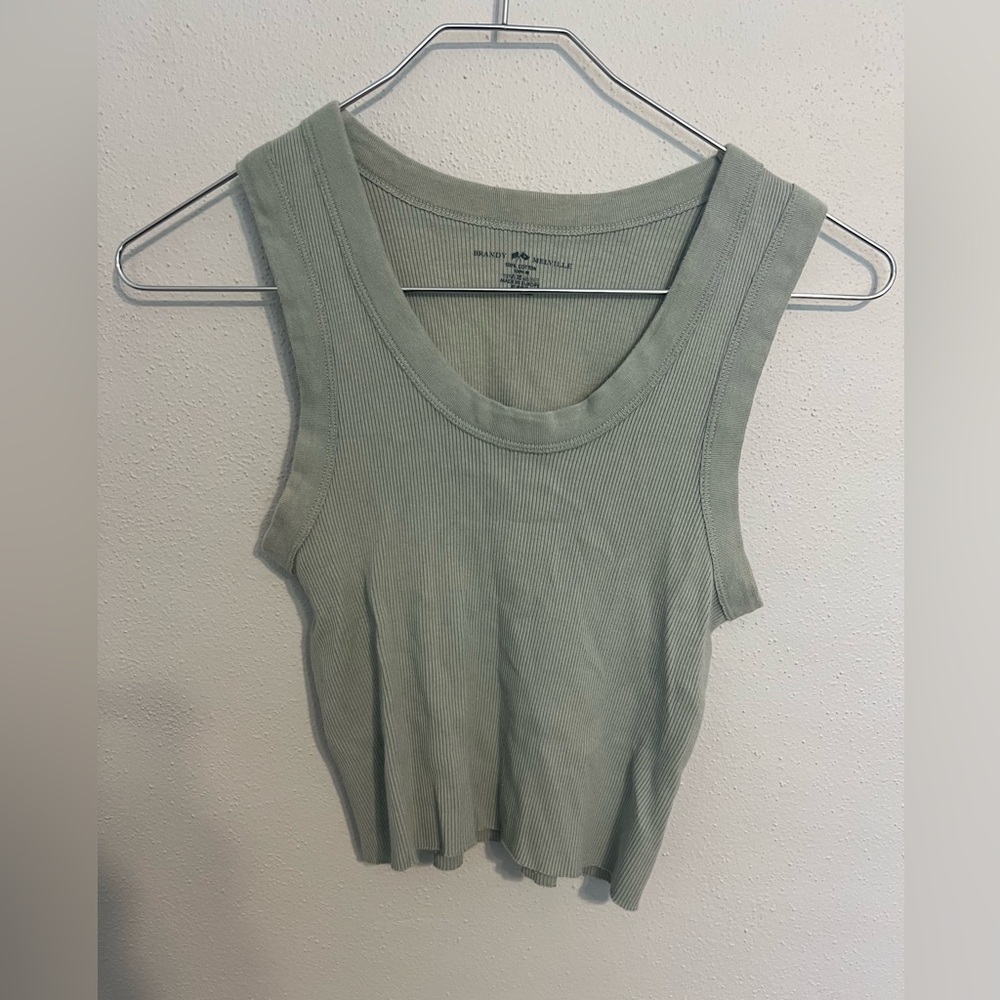 Brandy‎ Melville Connor Tank Top Ribbed Classic Casual Green Cotton One Size
